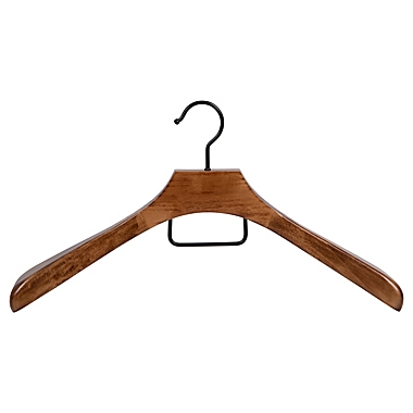 Squared Away&trade; Deluxe Wood Coat Hanger in Walnut with Black Hardware. View a larger version of this product image.