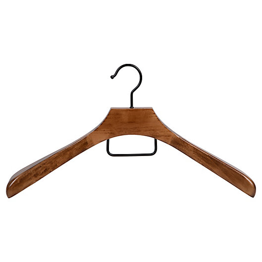 Alternate image 1 for Squared Away™ Deluxe Wood Coat Hanger in Walnut with Black Hardware