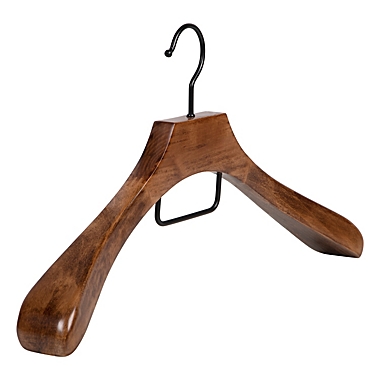 Squared Away&trade; Deluxe Wood Coat Hanger in Walnut with Black Hardware. View a larger version of this product image.