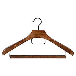 Squared Away™ Deluxe Wood Suit Hanger in Walnut with Pant Hanging Bar and Black Hardware