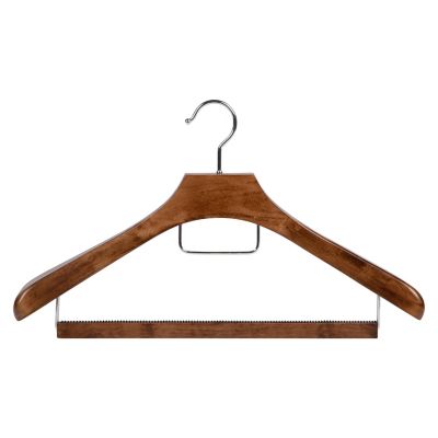 Squared Away&trade; Deluxe Wood Suit Hanger in Walnut with Pant Hanging Bar and Chrome Hardware