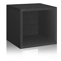 Way Basics Tool-Free Assembly zBoard paperboard Stackable Storage Cube in Black Wood Grain