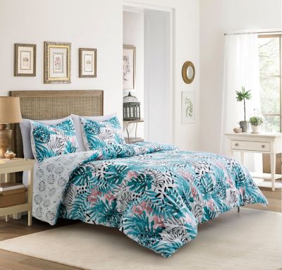Coastal Life Abstract Tropic 2-Piece Reversible Twin Comforter Set in Teal/Multi