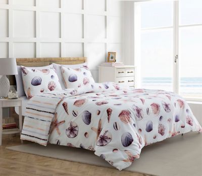 Coastal Life Sunset Shells 3-Piece Reversible Full/Queen Comforter Set in Natural/Multi