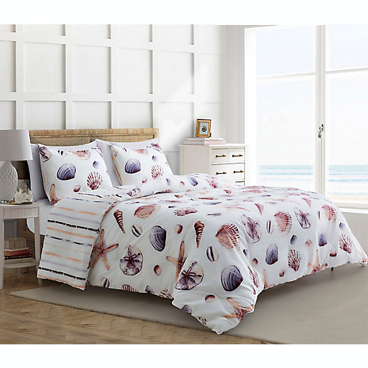 Alternate image 1 for Coastal Life Sunset Shells 3-Piece Reversible Full/Queen Comforter Set in Natural/Multi