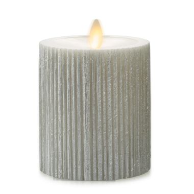 Luminara&reg; Moving Flame&reg; 4.5-Inch Champagne Ribbed Real-Flame Effect Pillar Candle. View a larger version of this product image.