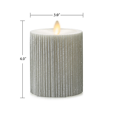 Luminara&reg; Moving Flame&reg; 4.5-Inch Champagne Ribbed Real-Flame Effect Pillar Candle. View a larger version of this product image.