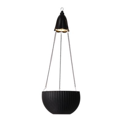 Glitzhome 10.25 in. D Solar Lighted Black Plastic Hanging Planter