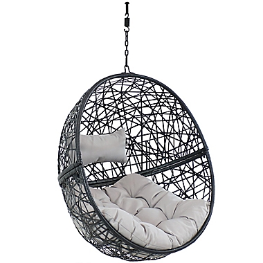 Sunnydaze Jackson Hanging Egg Chair with Cushions in Grey. View a larger version of this product image.