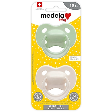 Medela&reg; Baby Original 2-Pack Age 18+M Orthodontic Pacifiers in Pastel Green/Grey. View a larger version of this product image.