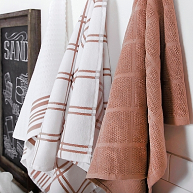 Our Table&trade; Plaid and Stripe Kitchen Towels in Rust (Set of 2). View a larger version of this product image.