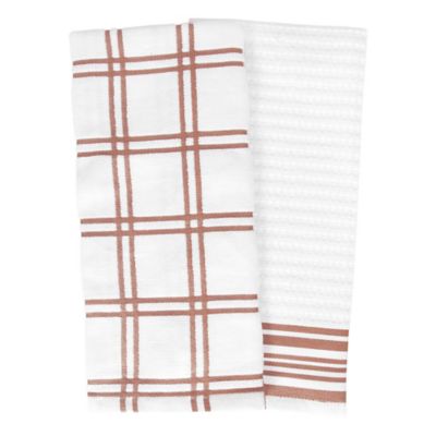Our Table&trade; Plaid and Stripe Kitchen Towels in Rust (Set of 2)