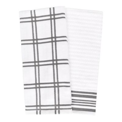 Our Table&trade; Everyday Plaid and Stripe Kitchen Towels in Grey (Set of 2)