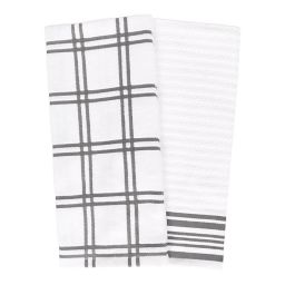 Our Table™ Everyday Plaid and Stripe Kitchen Towels in Grey (Set of 2)