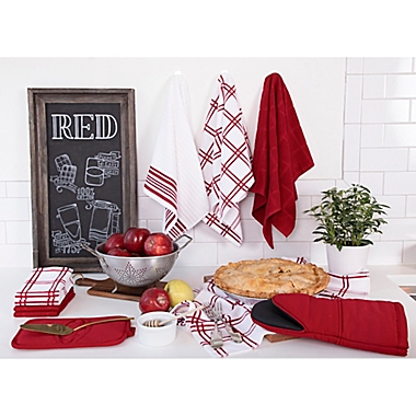 Our Table&trade; Everyday Plaid and Stripe Kitchen Towels in Red (Set of 2). View a larger version of this product image.
