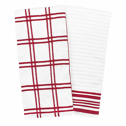 Alternate image 1 for Our Table™ Everyday Plaid and Stripe Kitchen Towels in Red (Set of 2)