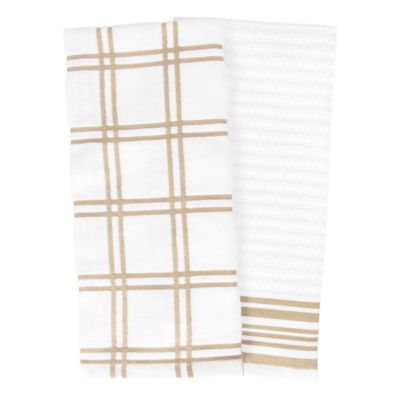 Our Table&trade; Everyday Plaid and Stripe Kitchen Towels in Sand (Set of 2)