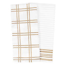 Our Table™ Everyday Plaid and Stripe Kitchen Towels in Sand (Set of 2)