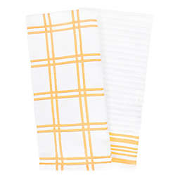 Our Table&trade; Everyday Plaid and Stripe Kitchen Towels in Gold (Set of 2)