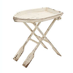 Ridge Road Décor Wooden Nautical Folding Accent Table in Distressed White