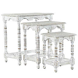 Ridge Road Décor 3-Piece Mango Wood Eclectic Nesting Table Set in White