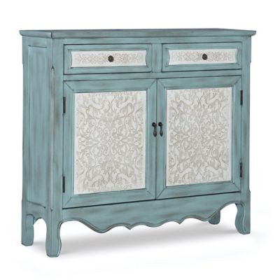 Powell Antique Slimline Console In Blue, Teal Blue Console Table