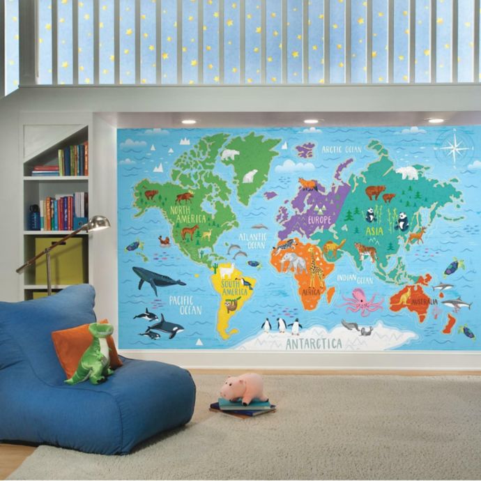 Roommates World Map Mural Peel Stick Wallpaper Bed Bath Beyond