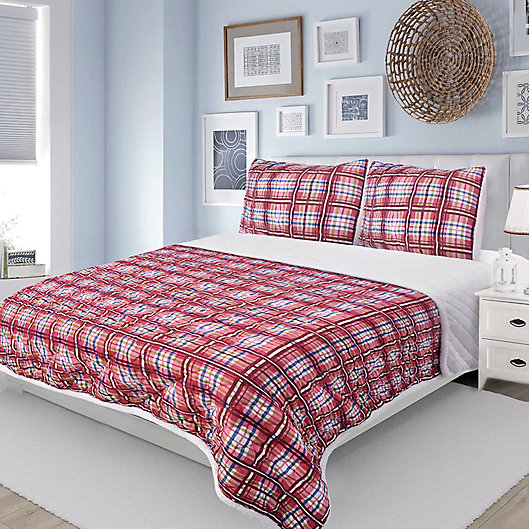 Alternate image 1 for Lake Tahoe Full/Queen Plaid Sherpa-Back Quilt Set in Red