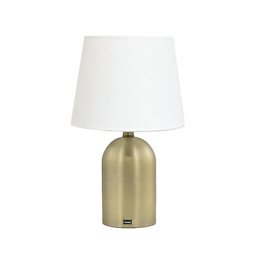 Alternate image 1 for Wild Sage™ Table Lamp in Gold with USB and Linen Drum Shade