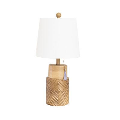 Wild Sage&trade; Carved Resin Lamp in Brown with Linen Drum Shade