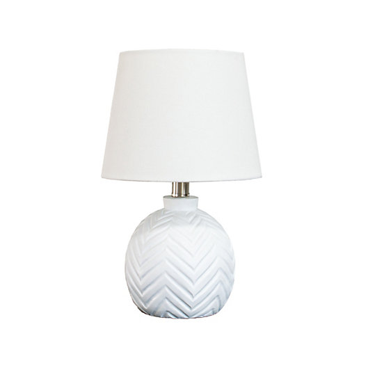 Alternate image 1 for Wild Sage™ Chevron Lamp in White with Linen Drum Shade