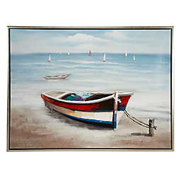 Ridge Road Décor Red, White and Blue Rowboat 47-Inch x 35.5-Inch Framed Canvas Painting