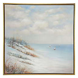 Ridge Road Décor Beach & Sailboats 39.5-Inch x 39.5-Inch Acrylic Painting on Framed Canvas