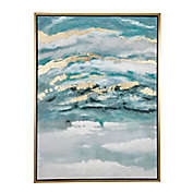 Ridge Road Décor Turquoise and Gold Abstract 35.5-Inch x 47.5-Inch Framed Canvas Wall Art
