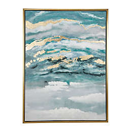 Ridge Road Décor Turquoise and Gold Abstract 35.5-Inch x 47.5-Inch Framed Canvas Wall Art