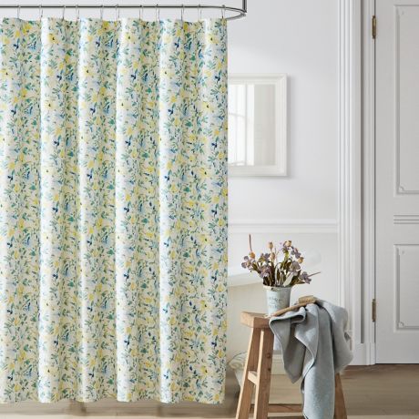 Nora Bright Blue Yellow Shower Curtain, Yellow And Blue Shower Curtain