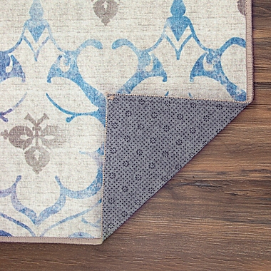 My Magic Carpet Leilani Damask Washable 3&#39; x 5&#39; Area Rug in Beige/Blue. View a larger version of this product image.