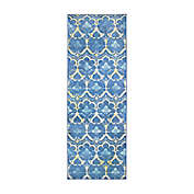 My Magic Carpet Leilani Damask 2&#39;6 x 7&#39; Washable Runner in Blue
