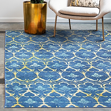 My Magic Carpet Leilani Damask 5&#39; x 7&#39; Washable Area Rug in Blue. View a larger version of this product image.