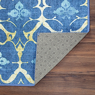 My Magic Carpet Leilani Damask 5&#39; x 7&#39; Washable Area Rug in Blue. View a larger version of this product image.