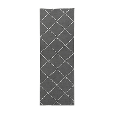 My Magic Carpet Moroccan Diamond 2&#39;6 x 7&#39; Washable Runner in Grey. View a larger version of this product image.