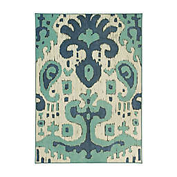 My Magic Carpet Ochre Ikat 5' x 7' Washable Area Rug in Ivory/Blue