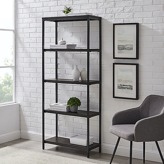 Simply Essential 5 Shelf Metal, 34 5 In Dark Brown Faux Wood 3 Shelf Standard Bookcase With Cubes