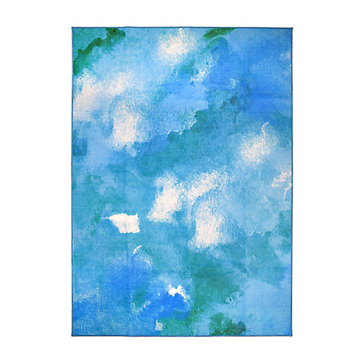 Alternate image 1 for My Magic Carpet Watercolor Washable Area Rug in Aqua Blue