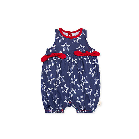 Alternate image 1 for Burt's Bees Baby® Size 18M Painted Stars Organic Cotton Bubble Romper in Blue/White