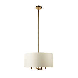 Globe Electric Emery 4-Light Pendant Light in Matte Brass with Beige Fabric Shade
