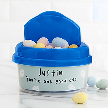 Bunny Treats Personalized Toddler 12 oz. Snack Cup in Blue. View a larger version of this product image.