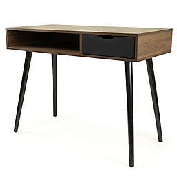 Humble Crew Writing Desk with Shelf and Drawer Storage in Black