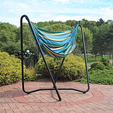 Sunnydaze Beach Oasis Hammock Chair Swing &amp; Stand in Light Blue. View a larger version of this product image.