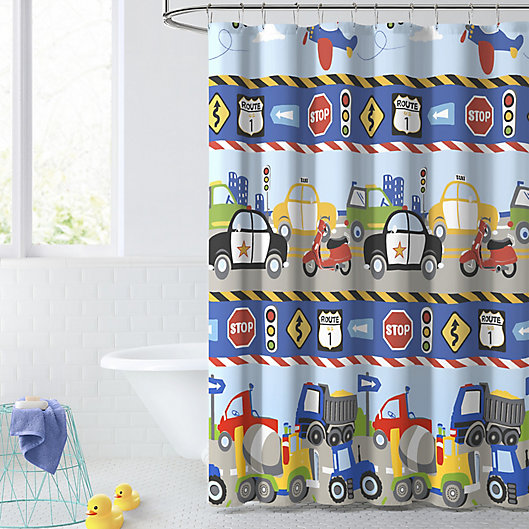 Alternate image 1 for Dream Factory 72-Inch x 72-Inch Trains and Trucks Shower Curtain